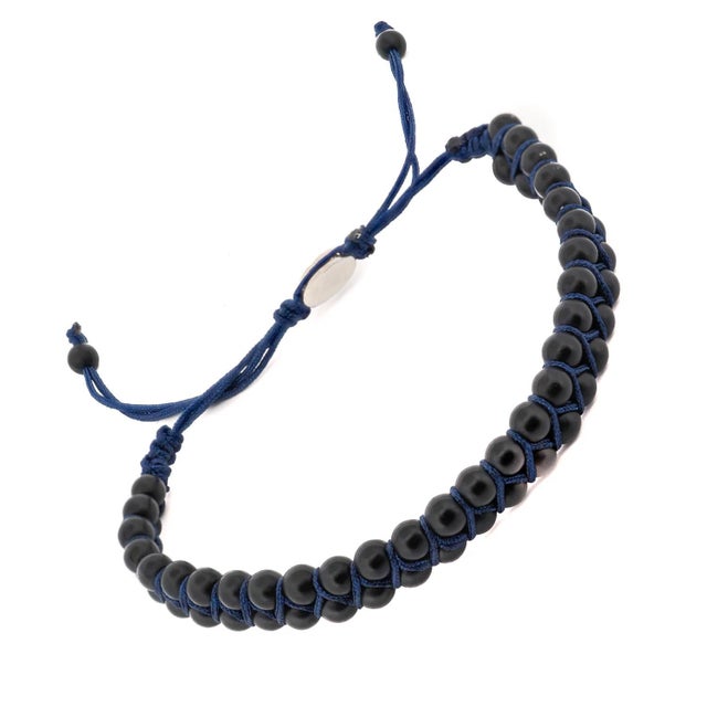 Black Onyx Stone Beaded Blue Rope Striking Bracelet For Sale - Image 10 of 11