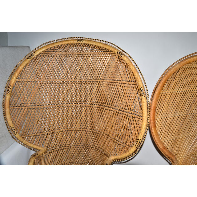 Beige 1970s Him & Her Boho Chic Handcrafted Beige & Black Wicker, Rattan, Reed Peacock Chair For Sale - Image 8 of 10