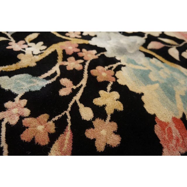 1920s Black Floral Antique Chinese Art Deco Carpet 5'9" X 8'6" by Nichols Workshop Knotted Wool Rug For Sale - Image 10 of 12