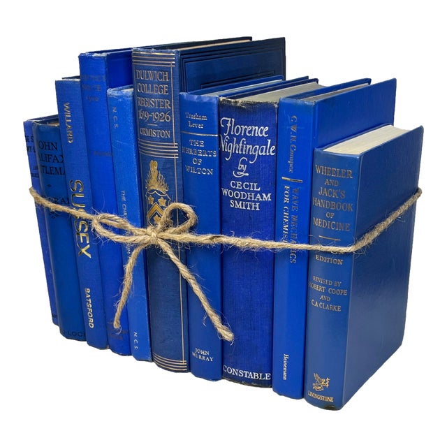 Decorative Books - Vintage Royal Blue Book Bundle - 1 Foot of Blue Books For Sale