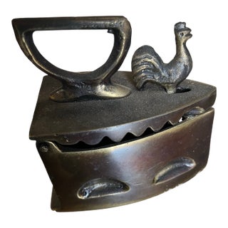Vintage Miniature Brass Coal Iron With Rooster Accents For Sale