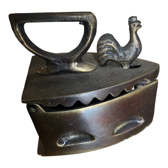 Vintage Miniature Brass Coal Iron With Rooster Accents For Sale