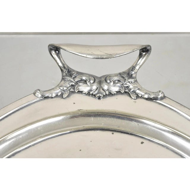 Victorian Antique Meriden B Co. Victorian Silver Plated Oval Serving Platter Tray Engraved For Sale - Image 3 of 12