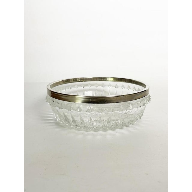 Molded glass trinket dish with metal frame, France, 1980s. Elegant trinket dish in clear pressed glass with a faceted...