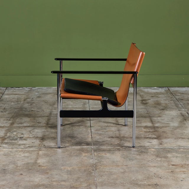 Metal Charles Pollock Tan Leather Sling Chair for Knoll For Sale - Image 7 of 18