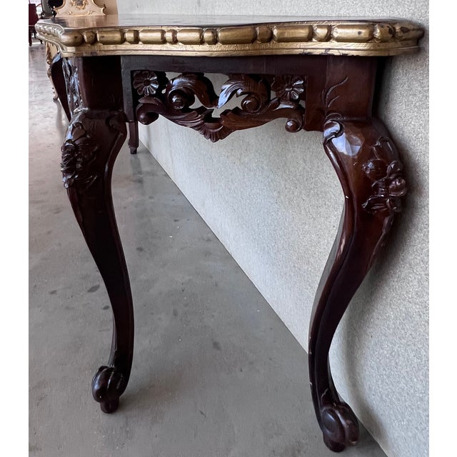 Wood Large French Regency Carved Walnut Console Table With Tilted Edges For Sale - Image 7 of 11