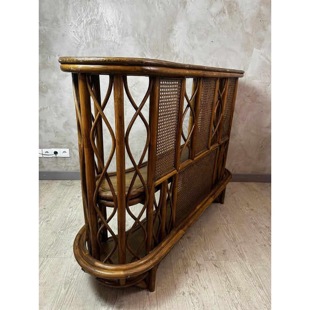 Wood Rattan Bar and Stools, 1960, Set of 3 For Sale - Image 7 of 17