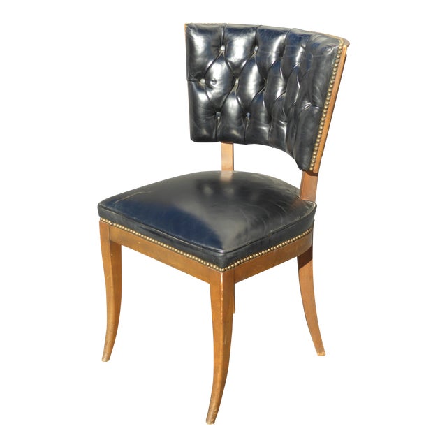 MidCentury Modern Tufted Black Vinyl Accent Chair Chairish