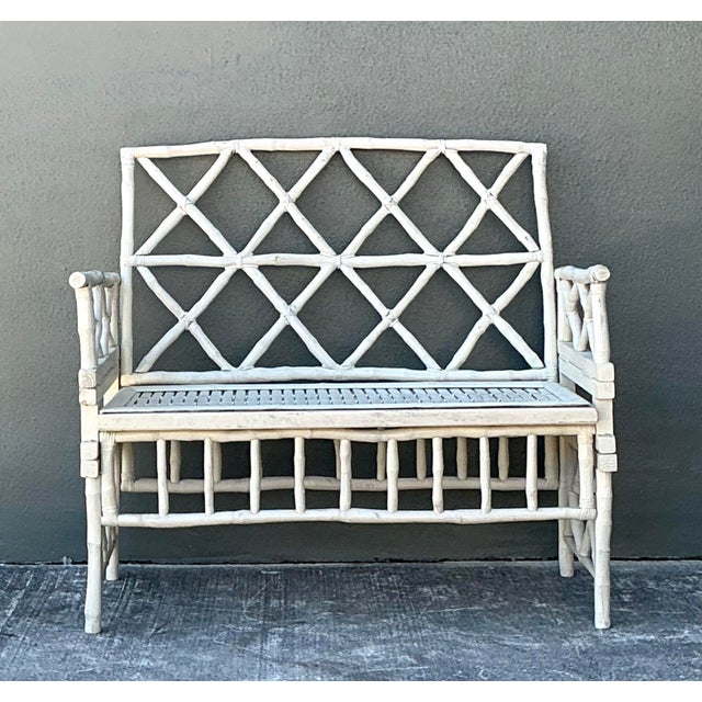 Vintage Painted Branch Trellis Bench For Sale - Image 12 of 12
