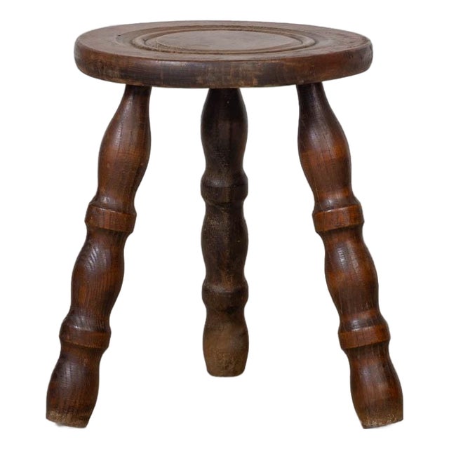 1950s French Wood Tripod Stool For Sale