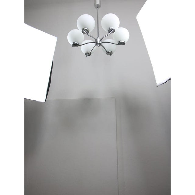 Vintage Italian Chrome and Opaline Chandelier, 1970s For Sale - Image 11 of 15