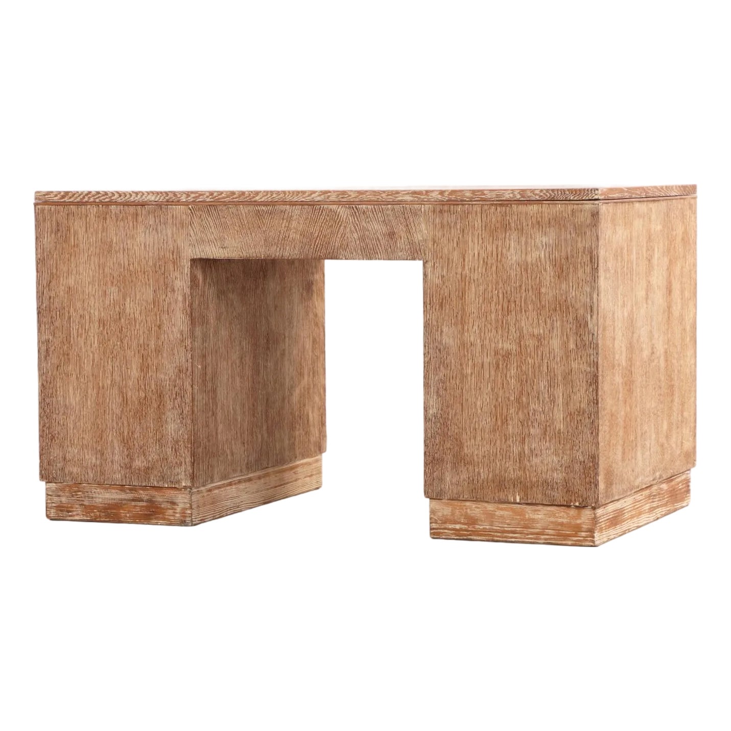 French Cerused Oak Double Pedestal Desk, C. 1940. | Chairish