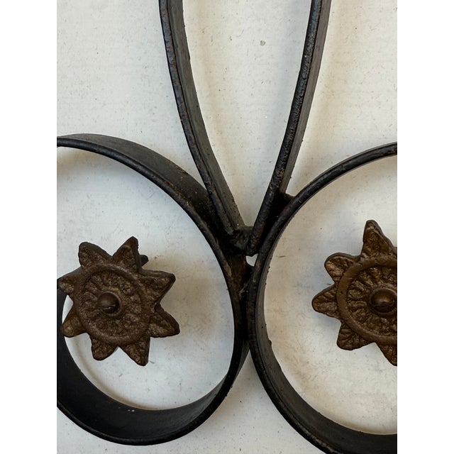 1950s Pair of 1950s Solid Iron Headboard With Metal Fleurs. California King Size For Sale - Image 5 of 9