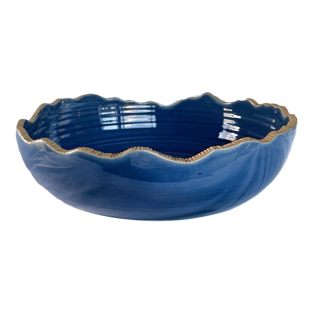 Contemporary Thai Rustic Blue Wood-Ash Glazed Pottery Bowl For Sale