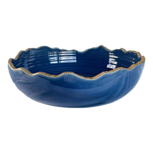 Contemporary Thai Rustic Blue Wood-Ash Glazed Pottery Bowl