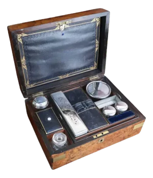 Antique Gentlemans Dressing Box in Burr Walnut, 1865, Set of 6