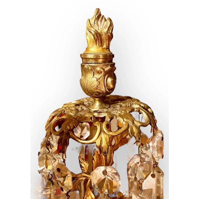 Pair of Antique American Cornelius Gilt Bronze and Crystal Three Arm Candelabra For Sale - Image 6 of 10
