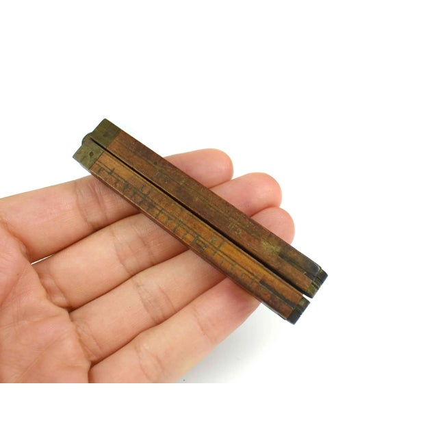 Wood Early 20th Century English Brass and Wood 12" Folding Ruler For Sale - Image 7 of 7