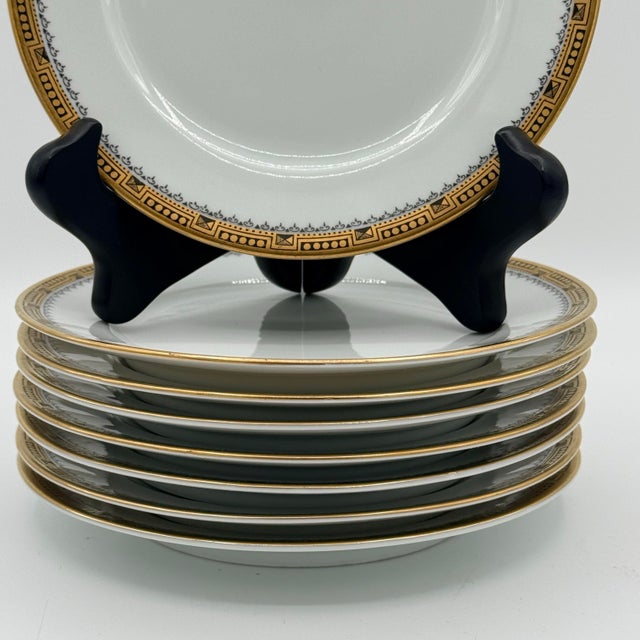 Mid-Century Modern Antique Rosenthal Bavaria Greek Key Gilt Bread Plates, 6” (C. 1920s–30s) - Set of 8 For Sale - Image 3 of 7