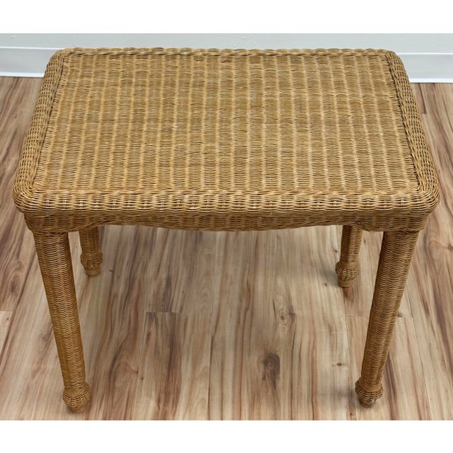 Wood Vintage Woven Wicker Side Table For Sale - Image 7 of 9
