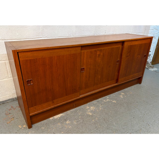 Mid-Century Modern Vintage Danish Teak Sliding Door Credenza For Sale - Image 3 of 18