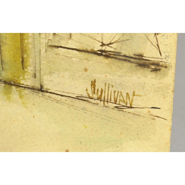 Mid 20th Century Vintage American School Modernist Urbanist Watercolor Street Scene Painting, Signed Sullivan For Sale - Image 5 of 9