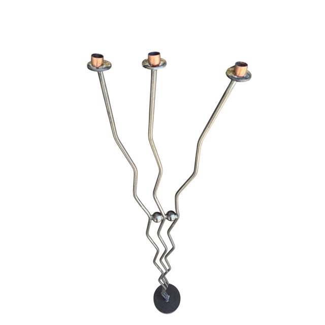 Vintage Handmade Brutalist Wrought Iron Floor Candleholder For Sale In Phoenix - Image 6 of 12