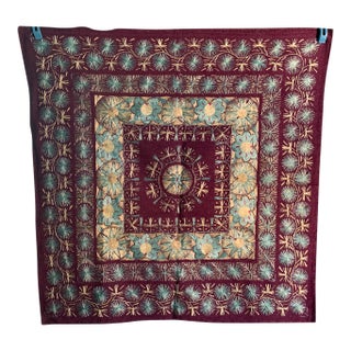 Vintage Indian Embroidered Wool Textile Wall Art – 32” X 31” For Sale