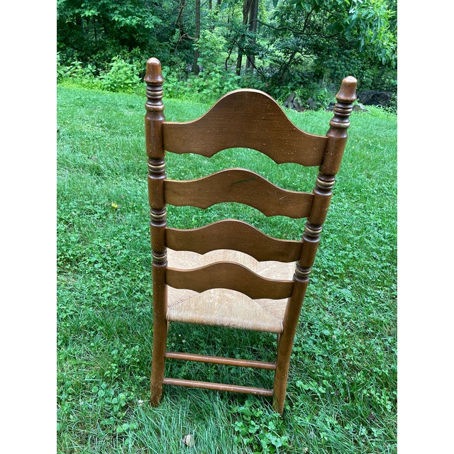 Late 20th Century Late 20th Century Heirloom Maple Ladderback Side Chair – Colonial Style With Rush Seat For Sale - Image 5 of 8