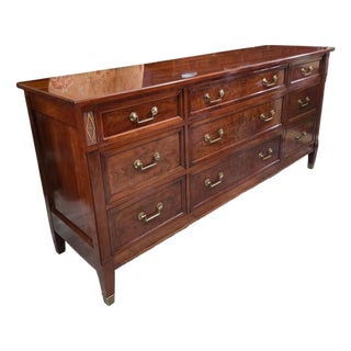 Stickley Solid Cherry Nine-Drawer Triple Dresser With Brass Hardware and Diamond Carved Accents, Circa 1990s For Sale