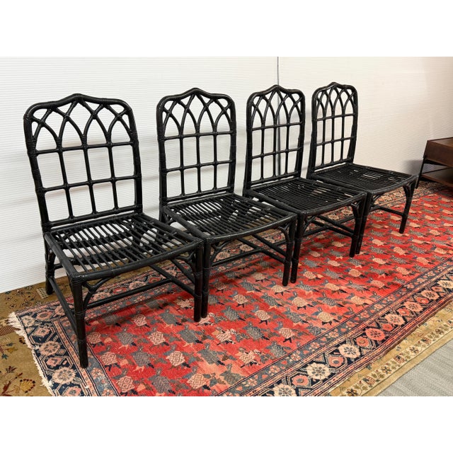 Contemporary McGuire Organic Modern Rattan Cathedral Dining Chairs, Set of Four For Sale - Image 3 of 12