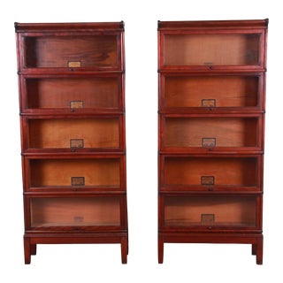 Late 19th Century Antique Globe Wernicke Mahogany Five-Stack Barrister Bookcases - a Pair For Sale