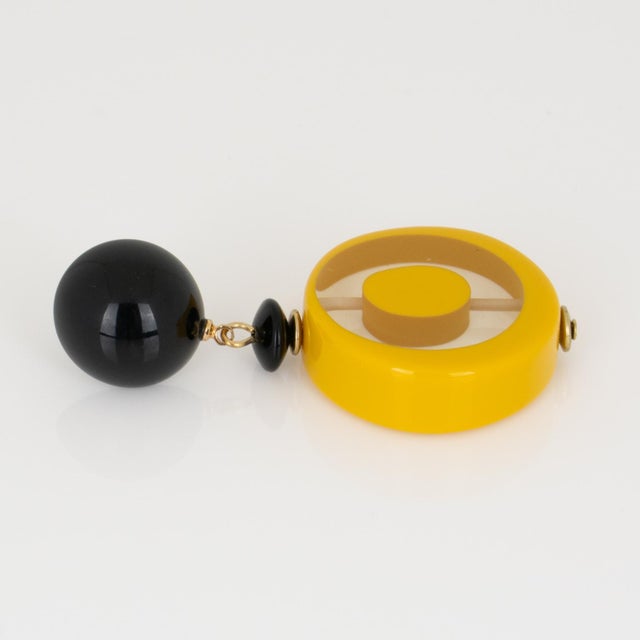 Angela Caputi Angela Caputi Yellow Pop Art Inspired Resin Pierced Earrings - 2 Pieces For Sale - Image 4 of 6