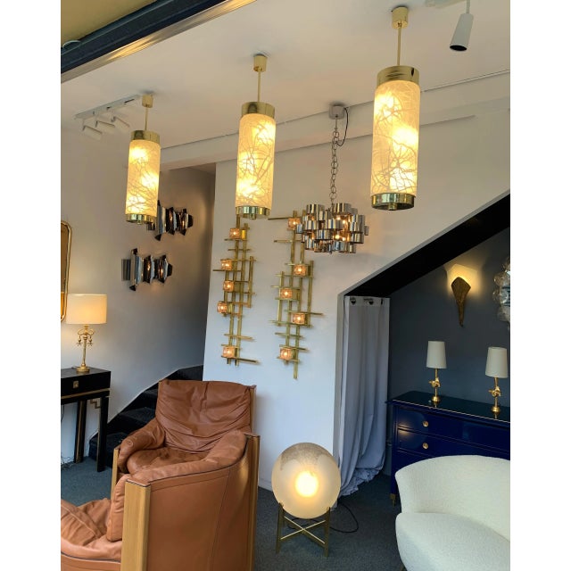 Metal Brass Murano Glass by Esperia Pendant Lights, Italy, 1990s For Sale - Image 7 of 10
