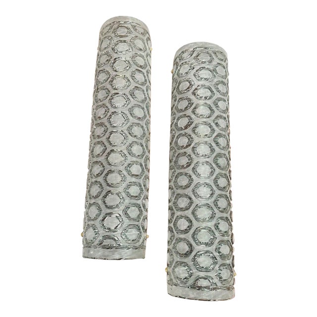 Pair of Murano Blue Glass Hex Form Sconces For Sale