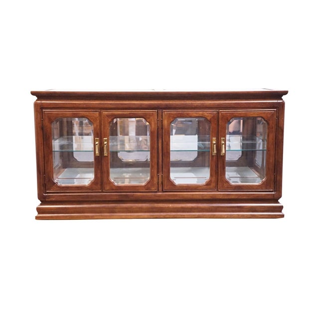 Chinoiserie Thomasville Furniture Mystique Collection Asian Chinoiserie 57" Lighted Curio Display Cabinet Buffet 15531-730 For Sale - Image 3 of 12