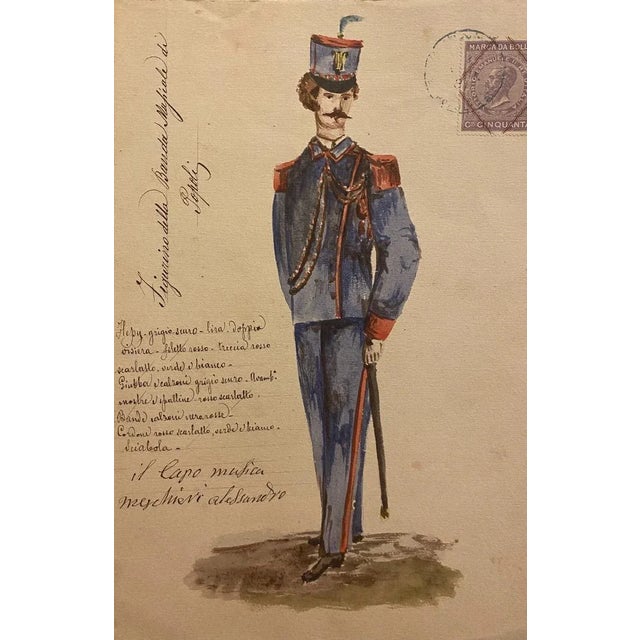 Figurino della Banda Municipale di Amatrice di Popoli 1881 is an original ink and watercolor drawing on ivory-colored...