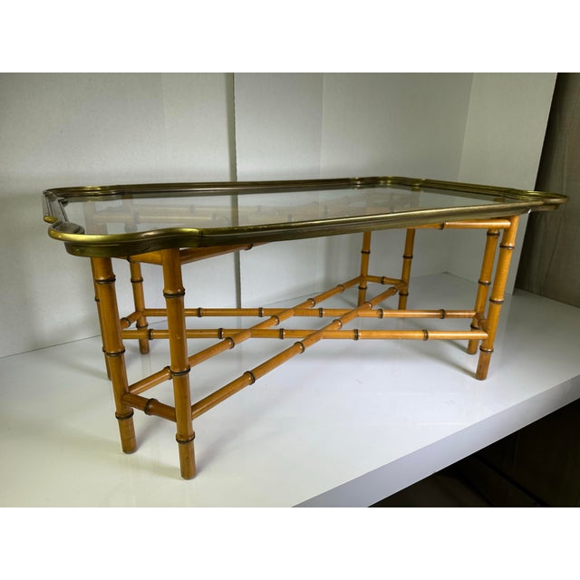 Hollywood Regency 1970s Regency Style Faux Bamboo and Brass Coffee Table For Sale - Image 3 of 12