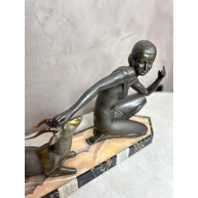 Art Deco, Unknown, Figurative Sculpture, 1930, Spelter and Marble For Sale - Image 3 of 17