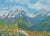 Original oil painting by Sean Wu, Beautiful Alps scenery, wildflowers blooming on the hillside in the sunlight.