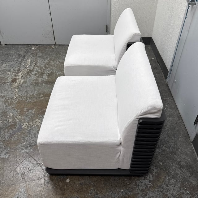 Restoration Hardware Thomas Bina & Ronald Sasson for Restoration Hardware Trelica Aluminum Swivel Outdoor Chairs, Pair For Sale - Image 4 of 12