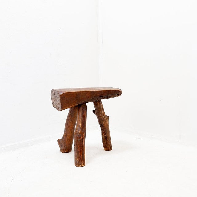 Brutalist Rustic Tripod Wooden Stool, 1950s For Sale - Image 5 of 13