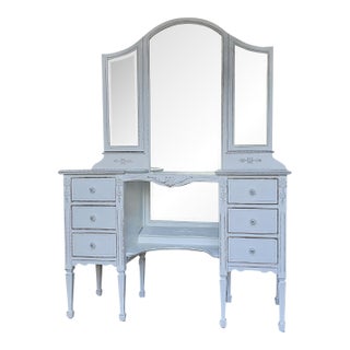Vintage Vanity 3 Mirrors, 1930's, White Romantic Style For Sale