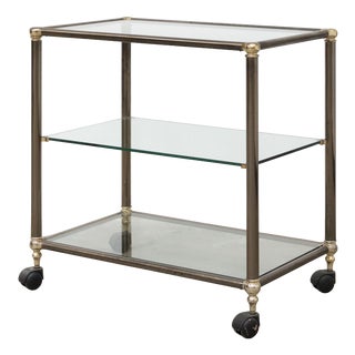 Service Trolley in Bronzed Metal and Glass, 1970s For Sale