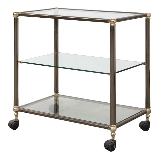 Service Trolley in Bronzed Metal and Glass, 1970s For Sale