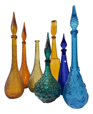 A Symphony of Saturated Light attributed to Empoli Genie Bottles, 1960s, Set of 7