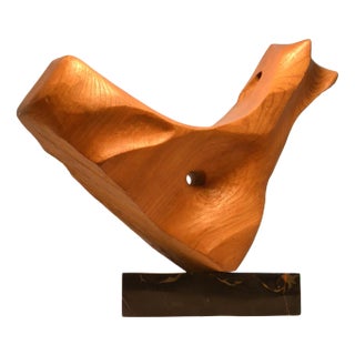 Hand-Crafted Oak and Marble Sculpture from E. Robson, 1970s For Sale