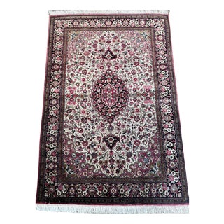 Vintage Qom Silk Oriental Hand-Knotted Rug, 1980s For Sale