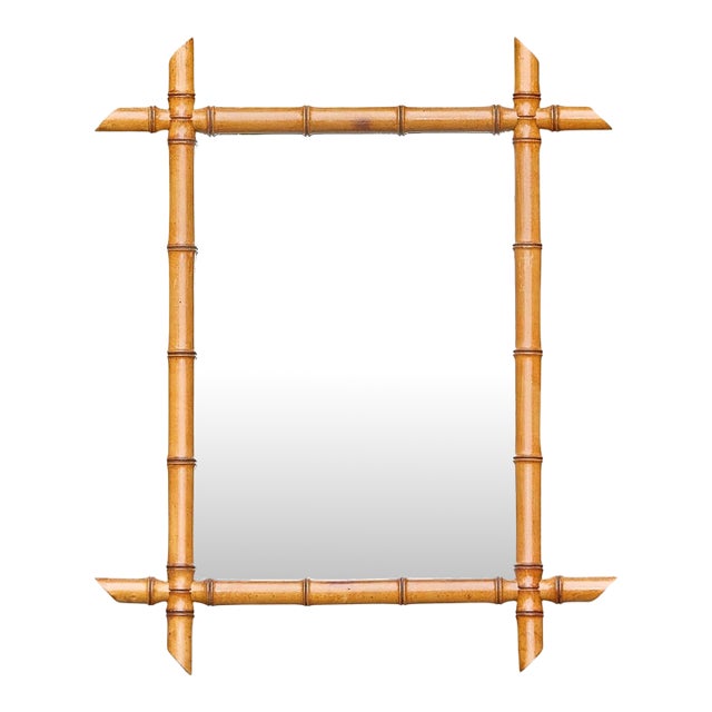 French Turned Faux Bamboo Wall Mirror With Finial Corners, Circa 1900 For Sale