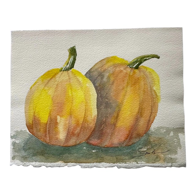 Signed Original Watercolor Painting “Pumpkin Season” For Sale